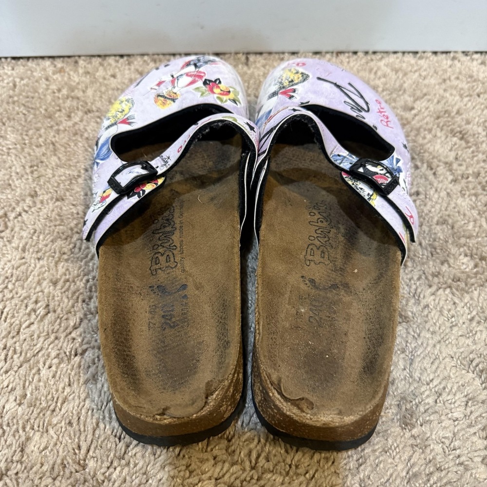 Birki's Shoes Womens Size 6.5 Purple Retro Floral Clog Sandals Buckle Comfort - Picture 3 of 8